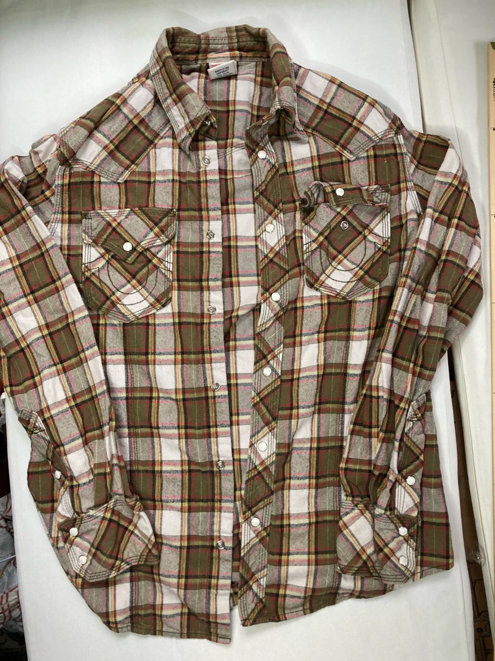 True Religion Men’s Western Pearl Snap Plaid Flannel Shirt Size M